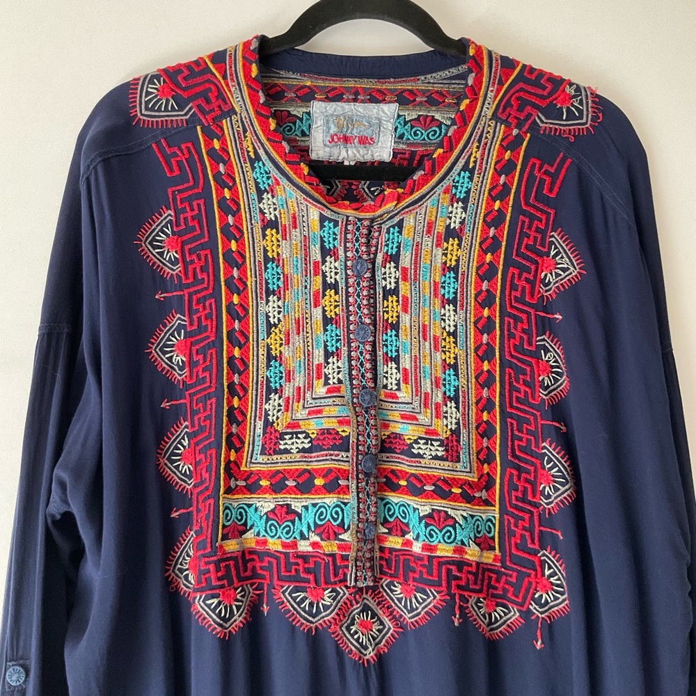 Johnny Was Biya Sucia Challis Blouse Embroidered Long Sleeve Tunic Large - Picture 4 of 15